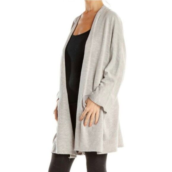 NEW Donni Gray Striped 3/4 Sleeve Cardigan with Pockets One Size Fits Most - Picture 1 of 11